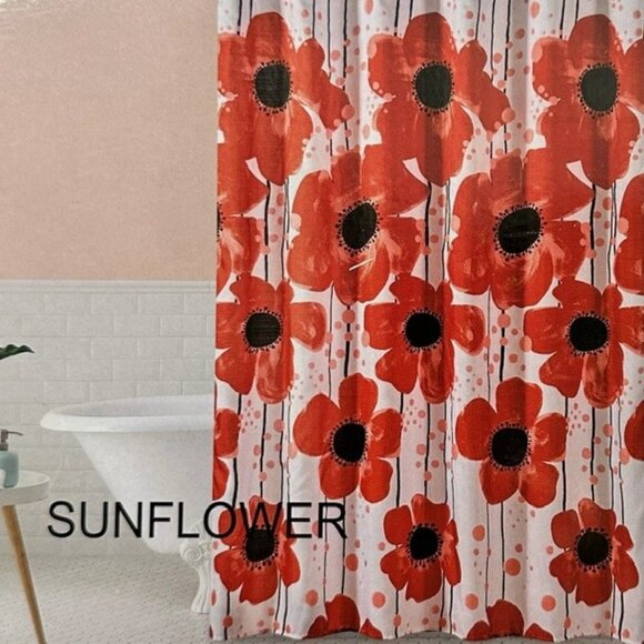 SUNFLOWER  Red Shower Curtain With Hooks Size 70 x 72 in - Picture 1 of 6